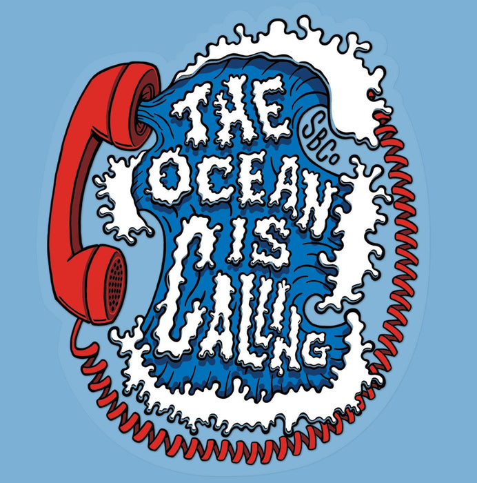 The Ocean is Calling die cut sticker blue