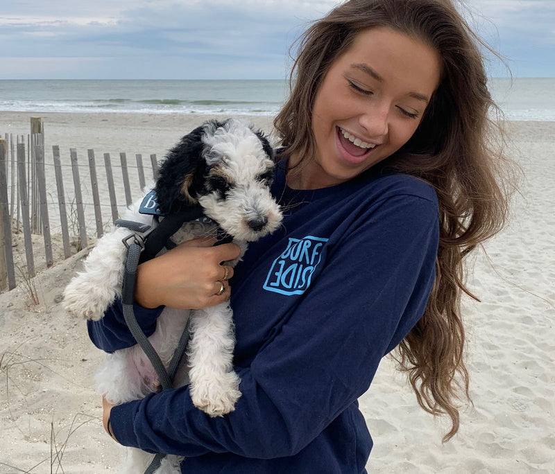 Surf Side (flipt) premium long-sleeved navy T-shirt dog beach