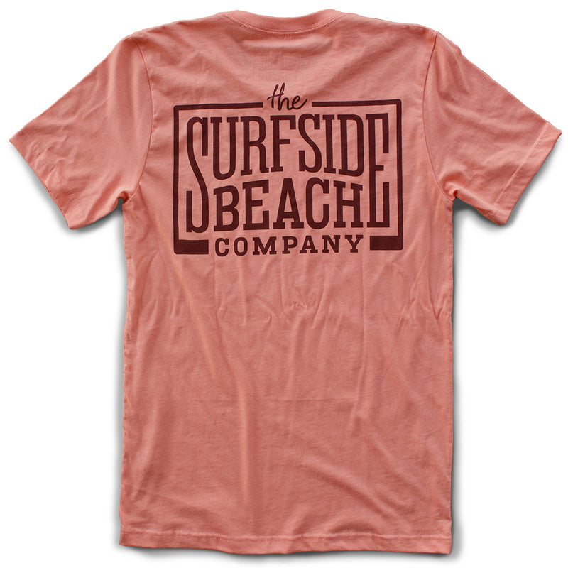 The Surfside Beach Company (logo) premium sunset T-shirt back
