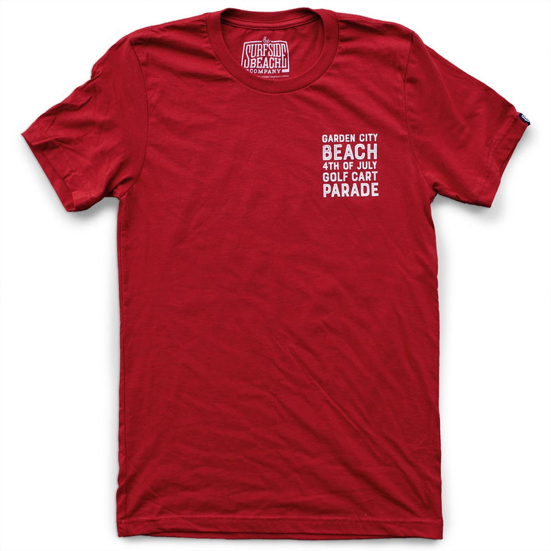 Garden City Beach 4th of July Golf Cart Parade premium canvas red T-shirt (front)