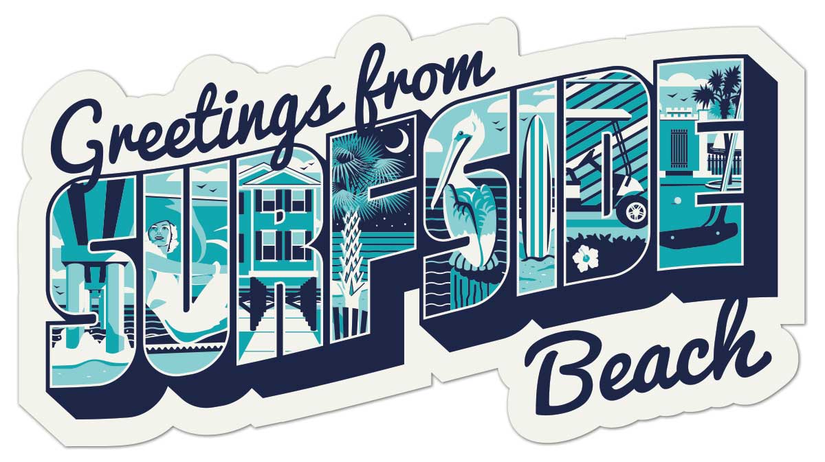 Greetings from Surfside Beach: Glossy Vinyl Sticker (Copy)