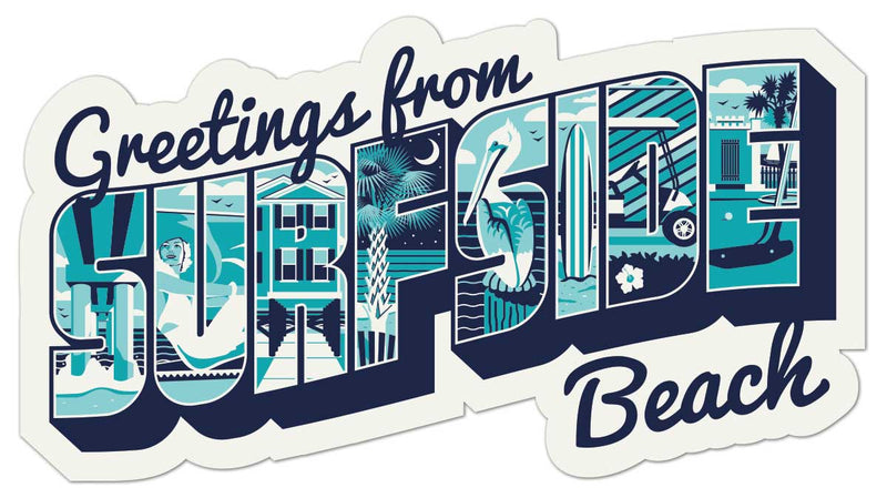 Greetings from Surfside Beach: Glossy Vinyl Sticker (Copy)