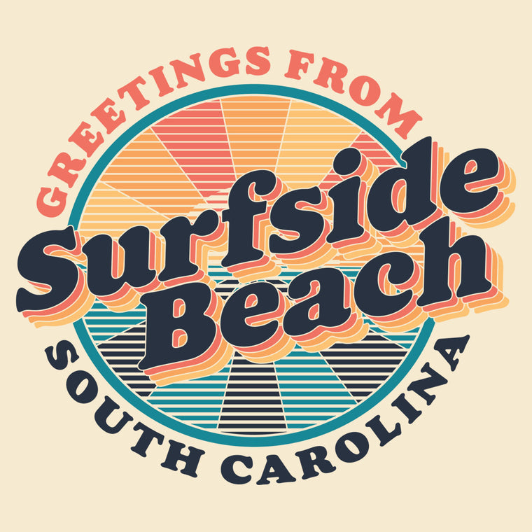 Greetings from Surfside Beach (Sunburst) Unisex Ringer T-shirt