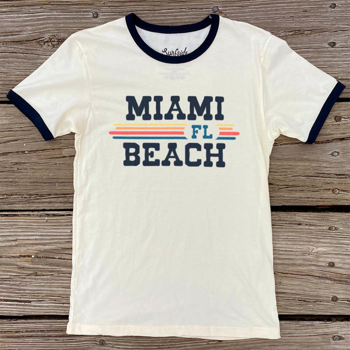 Miami Beach, FL (Vintage Sunset) Unisex Ringer T-Shirt