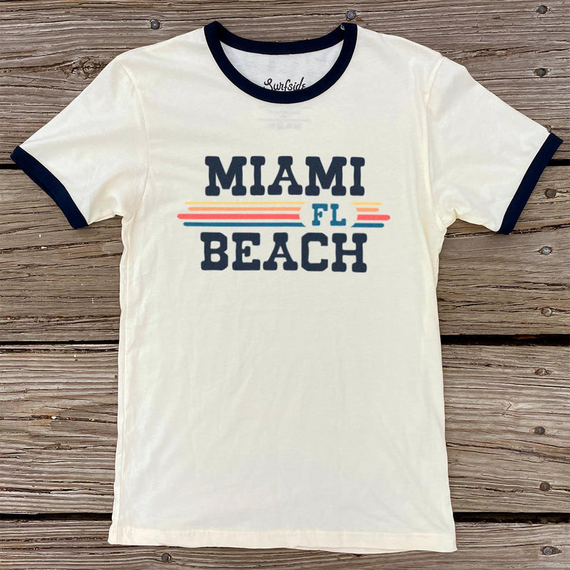 Miami Beach, FL (Vintage Sunset) Unisex Ringer T-Shirt