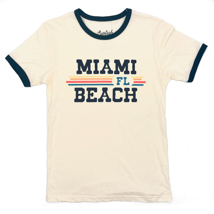 Miami Beach, FL (Vintage Sunset) Unisex Ringer T-Shirt