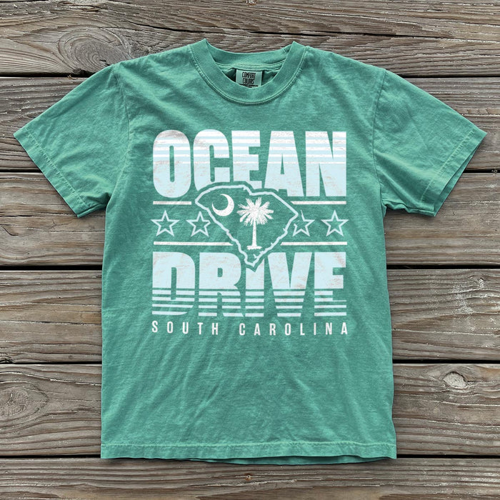 Ocean Drive, South Carolina (Summer Haze) Comfort Colors Heavyweight T-Shirt