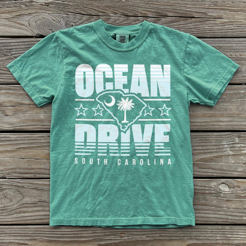 Ocean Drive, South Carolina (Summer Haze) Comfort Colors Heavyweight T-Shirt