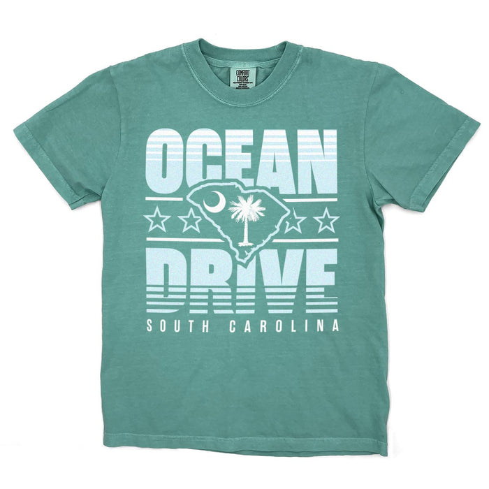 Ocean Drive, South Carolina (Summer Haze) Comfort Colors Heavyweight T-Shirt