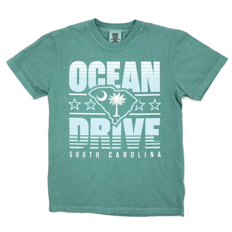 Ocean Drive, South Carolina (Summer Haze) Comfort Colors Heavyweight T-Shirt