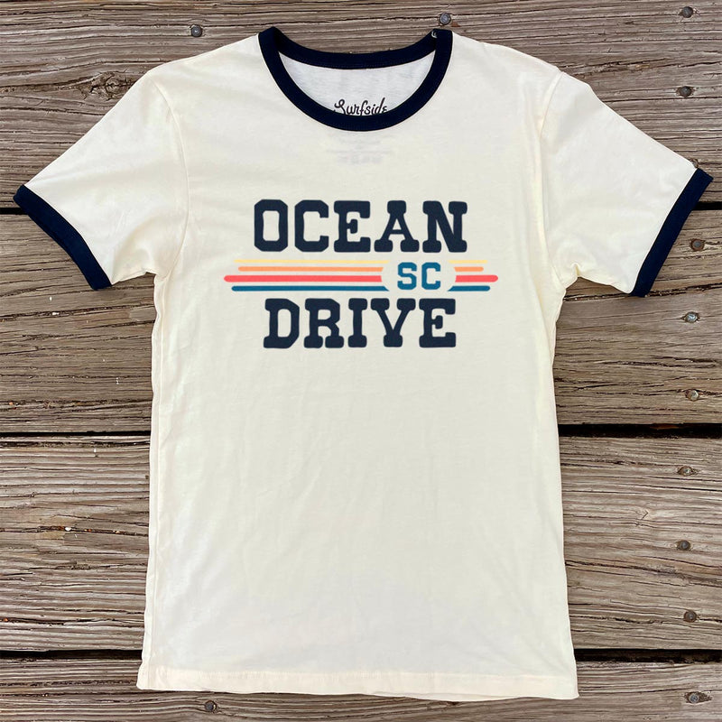 Ocean Drive, SC (Vintage Sunset) Unisex Ringer T-Shirt