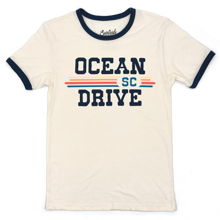 Ocean Drive, SC (Vintage Sunset) Unisex Ringer T-Shirt