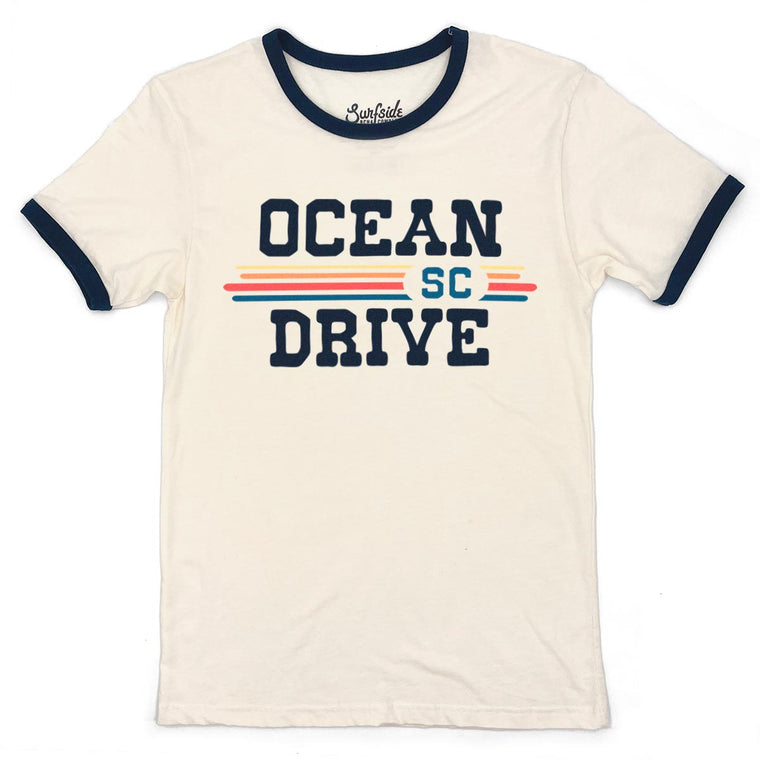 Ocean Drive, SC (Vintage Sunset) Unisex Ringer T-Shirt