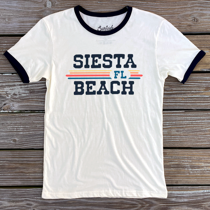 Siesta Beach, FL (Vintage Sunset) Unisex Ringer T-Shirt