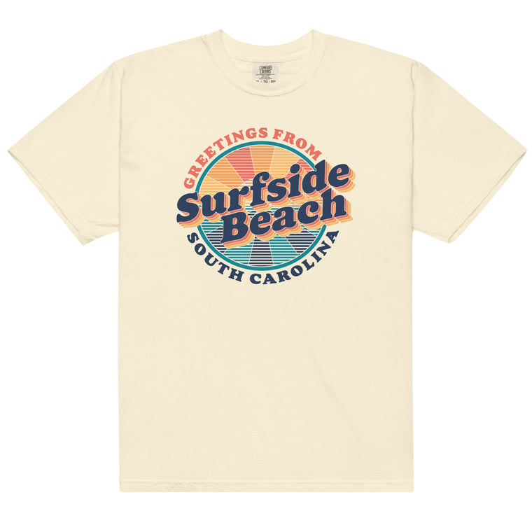 Greetings from Surfside Beach (Sunburst) Comfort Colors Heavyweight T-Shirt