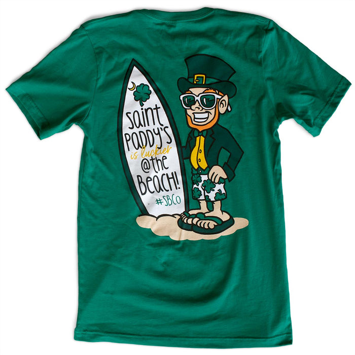 Saint Paddy's is Luckier @ the Beach! premium T-shirt back