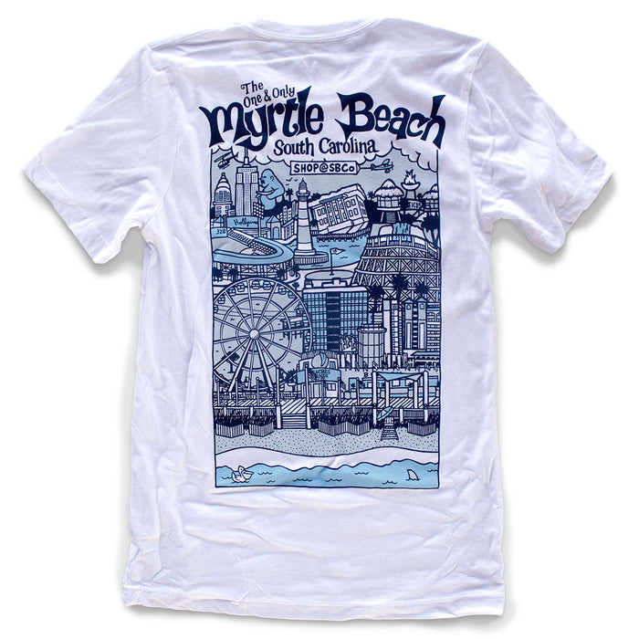 Myrtle Beach (The One & Only) premium cityscape illustrated T-Shirt back