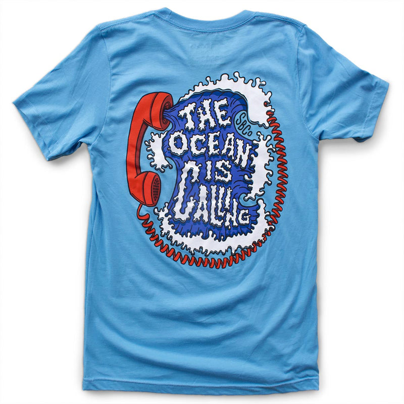 The Ocean is Calling premium blue T-shirt back
