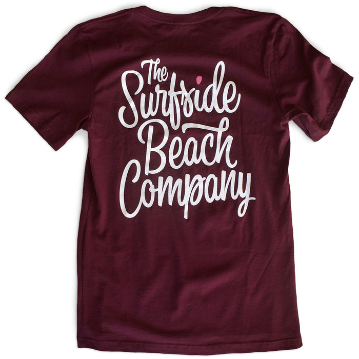 The Surfside Beach Company (Bewitched) premium maroon T-shirt back