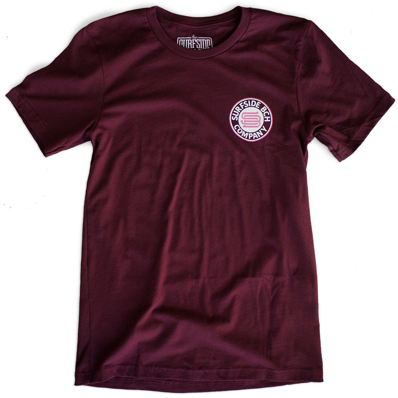 The Surfside Beach Company (Bewitched) premium maroon T-shirt front