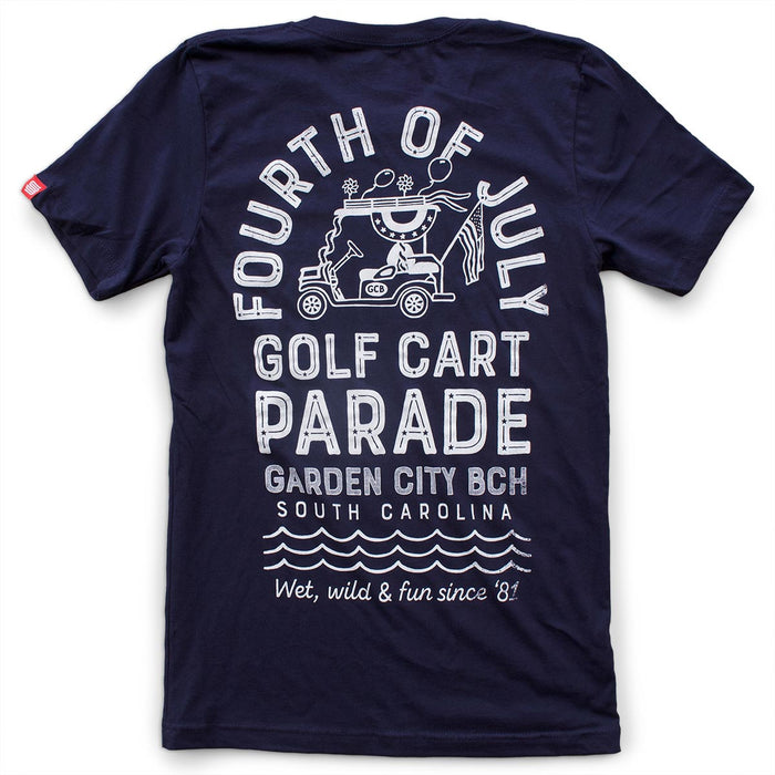 Garden City Beach 4th of July Golf Cart Parade premium navy T-shirt (back)