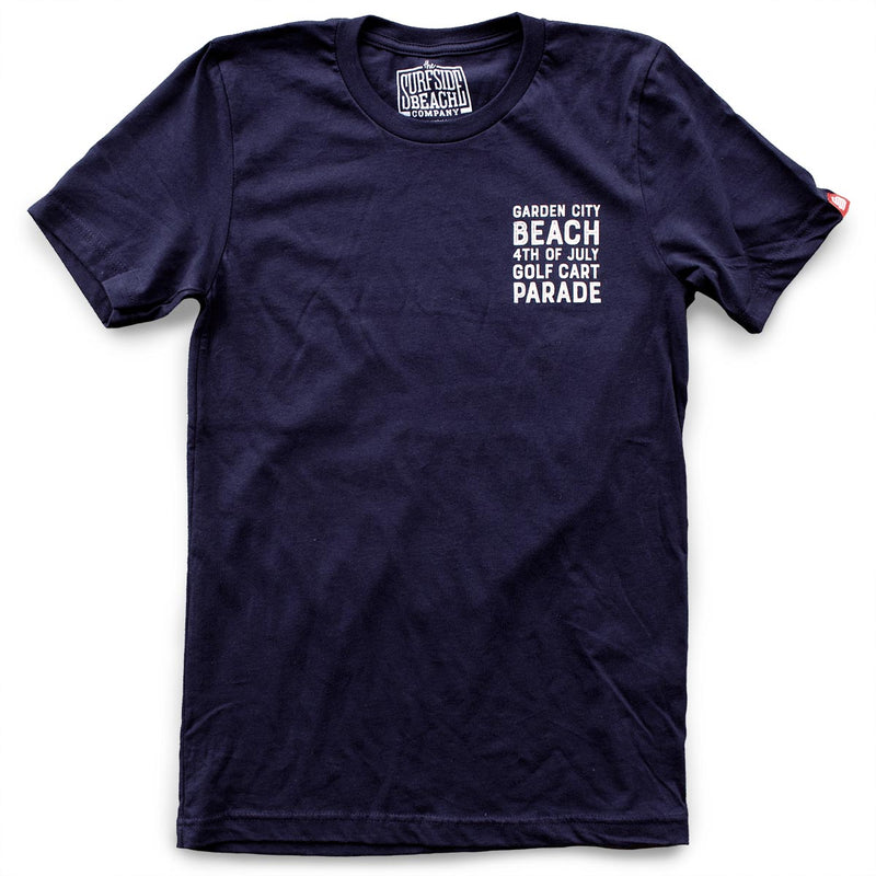Garden City Beach 4th of July Golf Cart Parade premium navy T-shirt (front)