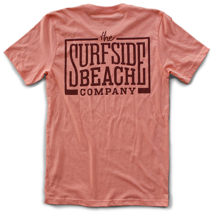 The Surfside Beach Company (logo) premium sunset T-shirt back