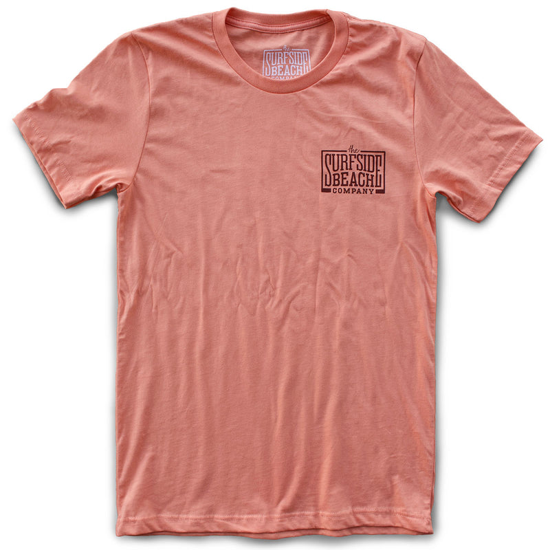 The Surfside Beach Company (logo) premium sunset T-shirt front