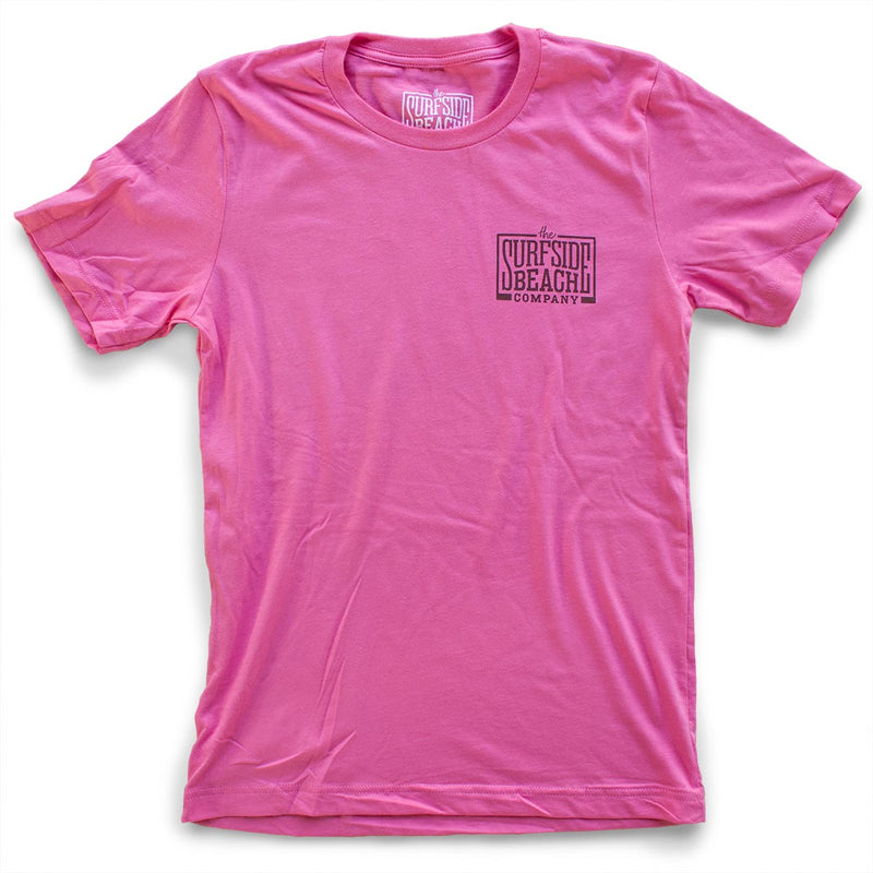 The Surfside Beach Company (logo) premium charity pink T-shirt front