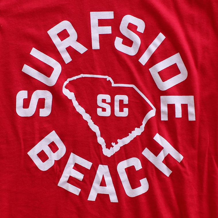 Surfside Beach, SC (Circle State) premium navy T-shirt sleeve