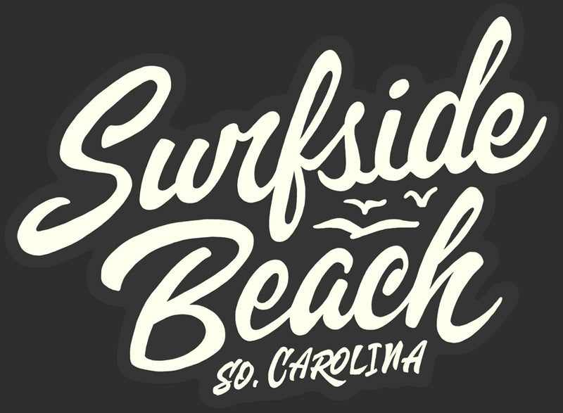 Surfside Beach, So. Carolina (Script) die cut sticker black