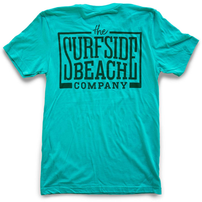 The Surfside Beach Company (logo) premium teal T-shirt back