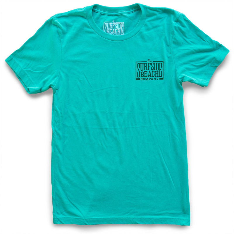 The Surfside Beach Company (logo) premium teal T-shirt front
