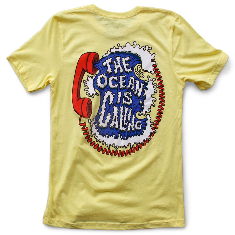 The Ocean is Calling premium yellow T-shirt back